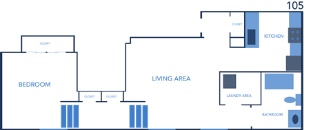the floor plan of a small apartment with a bedroom and a living room